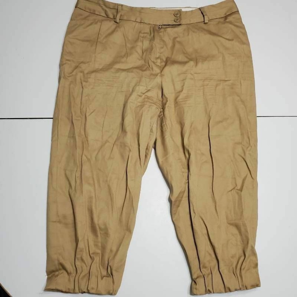 George Womens Capri Pants Tan Pockets Ruched Hem London Fit Flat Front 10
